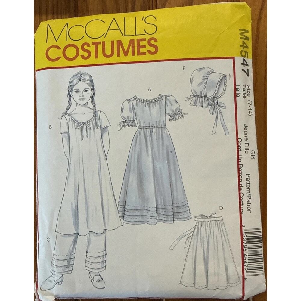 McCall’s M4547 Girls Pioneer Prairie Costume Sewing Pattern Size 7-14